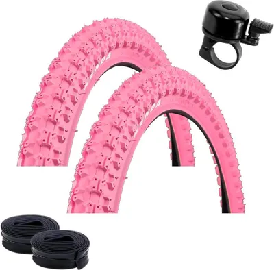 Immagine prodotto di 2 pneumatici Kenda 20" BMX K-50 per biciclette in rosa 57-406 (20 x 2,125) + 2 camere d'aria AV abbinate, inclusa campanella per bicicletta maxxi4you