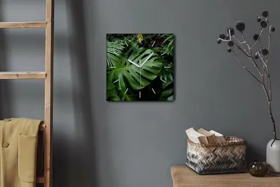 Produktbild von Coloray Hodiny Unikátní 30x30 cm  Tiché hodiny Pro obývací pokoj a kuchyň Nástěnné hodiny Plátno Bílé ručičky hodin - Tropické černé ruce džungle listy