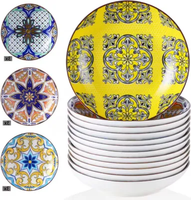 Image de Zafiro Service de table 12 pièces - Céramique - Assiette plate, profonde & assiette à déjeuner - 8 personnes - Mosaïque Design