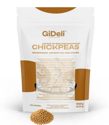 Zdjęcie produktu dla Ciecierzyca suszona 1 kg, nieprażona, bogata w białko, wegańska, do hummusu i falafeli, GiDeli
