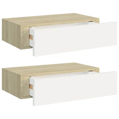 Zdjęcie produktu dla Półki Ścienne Z Szufladą, 2 Szt., Dąb I Biel, 40X23,5X10Cm, Mdf Lumarko!