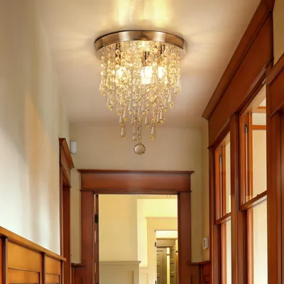 Produktbild von Edelstahl Kristall Kronleuchter Deckenleuchte, G9-3 Lampenfassung LED Wechselbar, Design im Chrom-Stil, für Schlafzimmer, Flur, Esszimmer