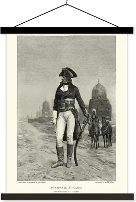 Produktbild von MuchoWow® Textilposter Illustration von Napoleon Bonaparte auf einem antiken Display 40x53 cm mit schwarzem Rahmen - Abbildung