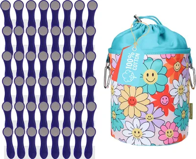 Produktbild von 48 Wäscheklammern Indigo Grau Edelstahl, 1 bellaCott Wäscheklammerbeutel Smileys