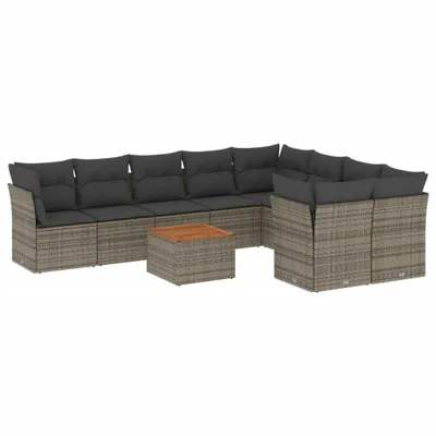 Produktbild von vidaXL 10-tlg. Garten-Sofagarnitur mit Kissen Grau Poly Rattan