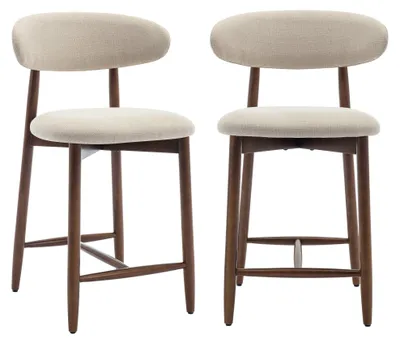 Produktbild von COLAMY 2er-Set Barhocker, moderne Thekenstühle mit komfortabler Sitzfläche aus Stoff und Holzgestell, für Kücheninsel oder Bartheke, Farbe Beige