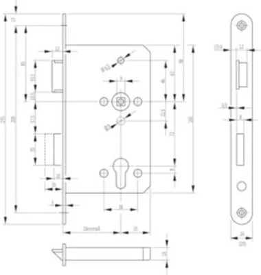 Produktbild von BKS Panik-Feuerschutz-Einsteckschloss 1201 DIN 18250 DIN links Dorn 55mm Entfernung 72mm Vierkant 9mm - 12011035