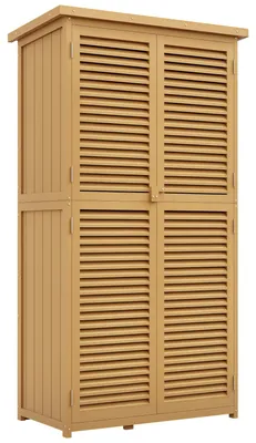 Productafbeelding van Weerbestendige tuinkist met lades, 2 afsluitbare deuren, grenenhout, 87L x 46,5B x 160H cm, lichtgeel