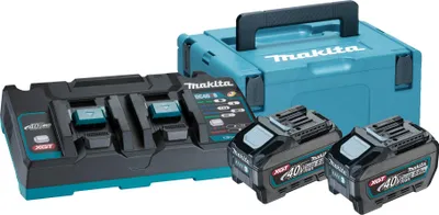 Produktbild von Makita Power Source-Kit 40V max., XGT, 2 Akkus BL4050F 5,0 Ah, Doppelladegerät, MAKPAC Gr. 3