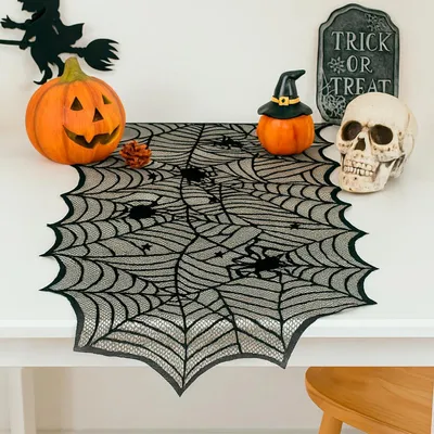 Produktbild von Halloween Tischläufer Spinnennetz Schwarz 46 x 183 cm