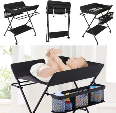 Immagine prodotto di Tavolino fasciatoio pieghevole e regolabile - 74 x 63 x 98 cm - Nero