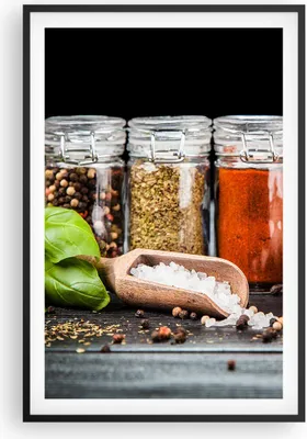 Produktbild von Gerahmtes Poster - Schwarzer Rahmen - Gewürze Knoblauch Holz Salz - 61x91,5 cm - Wand Bild - Wanddeko - Wandbilder - Wandposter - Bilderrahmen - Bilder - Kunstdruck - Wandbild - P2BPA61x91-2896