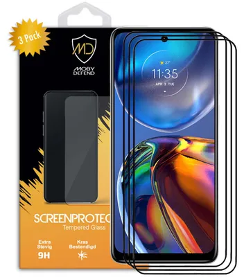 Produktbild von MobyDefend 3er-Pack Displayschutzglas mit schwarzem Rand - kompatibel mit Motorola Moto E32 & E32S - Gehärtetes Glas