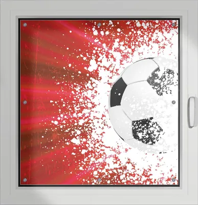 Produktbild von Wallario Lichtschutzbild, Dekorativer Sichtschutz Sonnenschutz 96 x 100 cm mit Motiv: Fußball - Splashing Design in rot - Verdunklung ohne Bohren