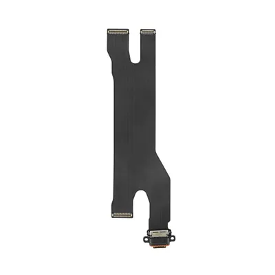 A close-up studio shot of a black flex cable with a USB Type-C connector.