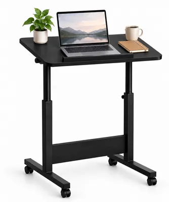Produktbild von Relaxdays Laptoptisch höhenverstellbar, 67-90 cm, neigbar, Rollen, C-Form, Computertisch Sofa & Bett, Stehpult, schwarz, KI-generiertes Bild