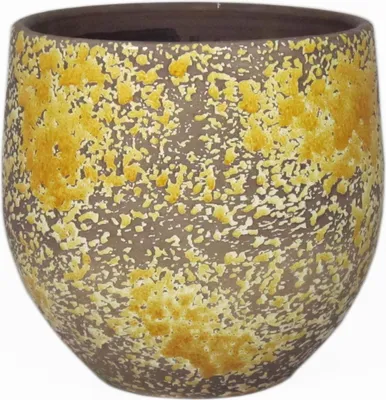 Produktbild von INNA-Glas Rustikaler Keramiktopf, Farbverlauf, ockergelb-braun, 13 cm, Ø 14 cm - Dekovase