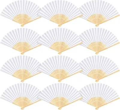 Produktbild von Famanu Faltfächer Set von 12 - Weiße Papierfächer für Hochzeiten, Geburtstagsfeiern und DIY-Dekorationen