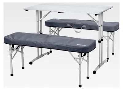 Produktbild von Campingtisch Set mit 2 Alu-Bänken und 2 Bankauflagen 90 x 52,5 cm | Klappmöbel Set aus Aluminium inkl. Tragetasche