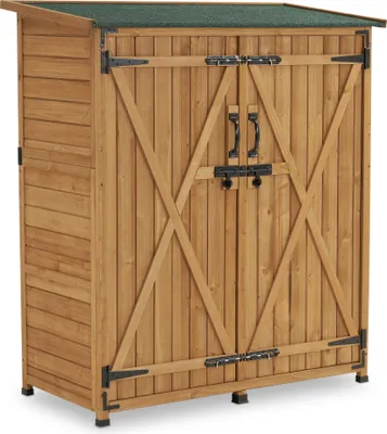 Produktbild von M MCombo Gartenschrank Holz Wetterfest, Klein Outdoor Gartenhaus Gerätehaus, für Außenbereich & Balkon & Terrasse, 122×60×137cm, 0707 (Natur)