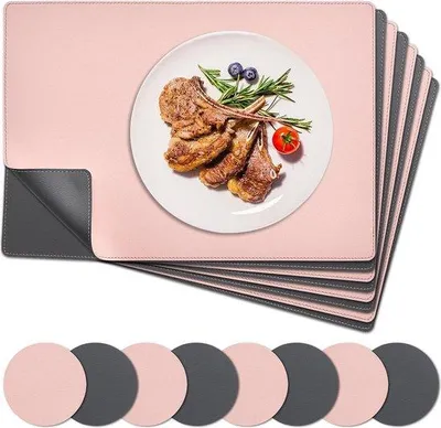 Productafbeelding van Famanu set van 8 placemats - Hittebestendig - Antislip - Roze-grijs