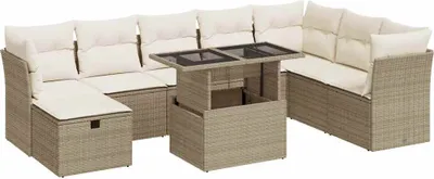 Produktbild von vidaXL 9-tlg. Garten-Sofagarnitur mit Kissen Beige Poly Rattan
