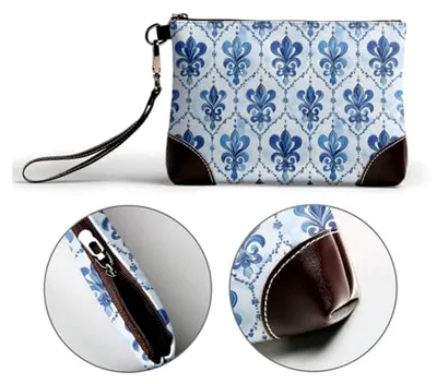 Produktbild von Damen Clutch-Geldbörse im Retro-Design aus Leder mit blauem Muster