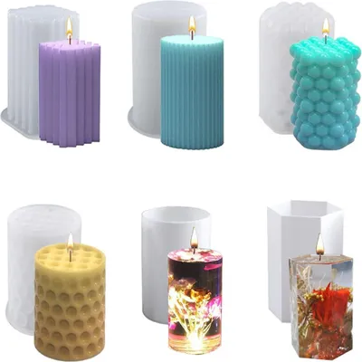 Produktbild von 6 Stück DIY Kerzenformen aus Silikon, 3D Gießform, Kerzenherstellung Set mit Dochten, Dochtaufklebern & Zubehör, perfekt für Basteln & Dekoration