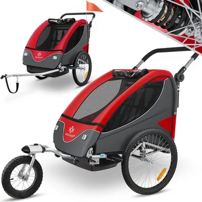 Produktbild von KESSER® Kinderanhänger Fahrradanhänger 360° Drehbar mit Federung 2in1 Joggerfunktion Kinderfahrradanhänger + 5-Punkt Gurt Jogger Fahrrad Anhänger für 1 bis 2 Kinder max. 40kg