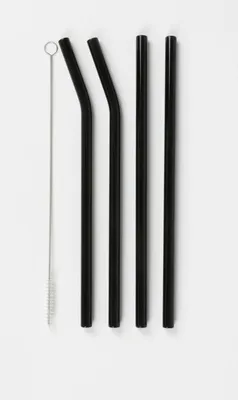 Produktbild von Glas Trinkhalme 4er Set ca. 20 cm schwarz wiederverwendbar mit Reinigungsbürste nachhaltig für Cocktails Smoothies und Getränke