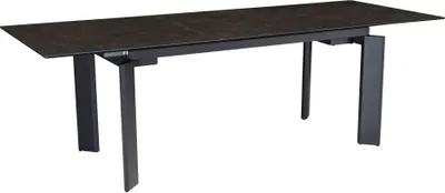 Image de WOHNLING Table de salle à manger 180x95x77 cm céramique verre Table de salle à manger noire Table de cuisine extensible jusqu'à 240 cm Table en verre Grande table de salle à manger Rectangulaire
