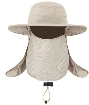 Productafbeelding van Unyqoos® Heren outdoor zomerhoed met UPF 50 UV-bescherming – ademend, opvouwbaar, nylon, afneembaar nek- en gezichtsmasker, kinband, 11 cm diep, 7 cm brede rand