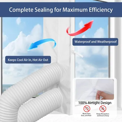 Imagen del producto de Sellado para ventanas de aires acondicionados portátiles, 3 metros, fabricado con tejido Oxford impermeable, compatible con ventanas de 1 o