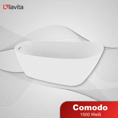 Produktbild von LAVITA Freistehende Badewanne Comodo 1500 Acryl 150x78x72 cm| Badewannen Oval Form | Moderne | Acryl-Wanne Freistehend 2 Personen | 250 L | Antimikrobielle Beschichtung | Weiß Glanz
