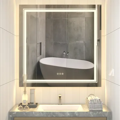 Produktbild von WISFOR LED Badspiegel 90x90cm Badspiegel mit Beleuchtung, 3 Lichtfarbe Lichtspiegel Wandspiegel Badezimmerspiegel mit Touch-schalter dimmbar beschlagfrei IP44