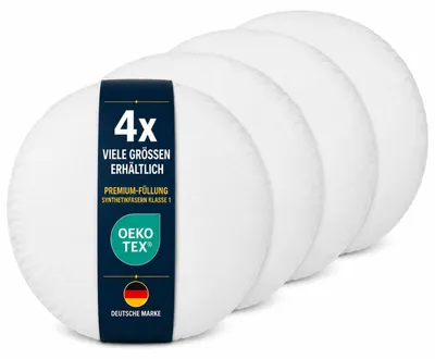 Produktbild von Füllkissen Ø60 cm 4er-Pack, Premium Innenkissen mit Klasse-1-Polyesterfüllung, prall gefüllt, formstabil, allergikergeeignet, Inlett für Dekokissen