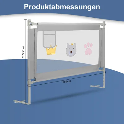 Produktbild von Bettizia Bettgitter 150cm Bettschutzgitter Kinderbettgitter Höhenverstellbar Babybettgitter Rausfallschutz Für Babys Und Kinder Familienbett und Kinderbett