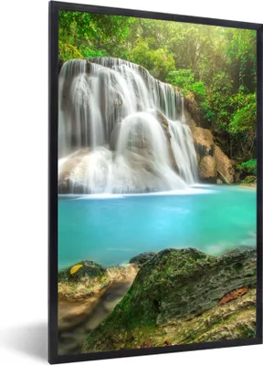 Produktbild von MuchoWow® Gerahmtes Poster Wald - Wasserfall - Natur 60x90 cm - Poster mit Schwarzem Bilderrahmen Wandposter Rahmen Foto Bilder - Kunst