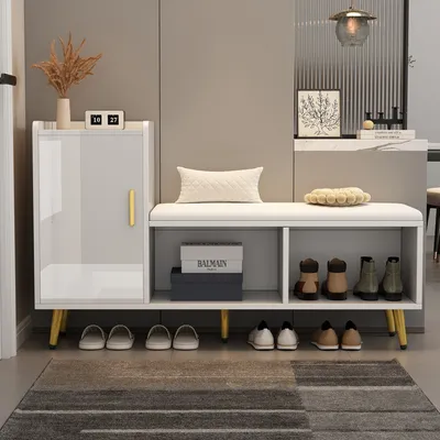 Entryway with a shoe cabinet and bench.