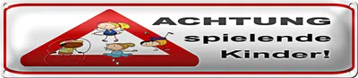 Produktbild von Blechschild Hinweis 46x10cm Achtung spielende Kinder Dekoration
