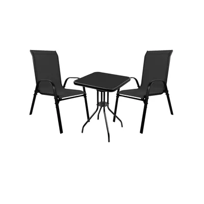 Produktbild von 3-teilige Bistro Sitzgarnitur mit Stapelstühle Schwarz