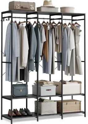 Image de Porte-vêtements - Armoire ouverte - Métal avec étagère à chaussures - Structure en X - Hauteur : 180 cm - Noir