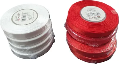 Zdjęcie produktu dla wstążka satynowa 12 mm x 32 m biała + czerwona 8 szt. AX12-01-08
