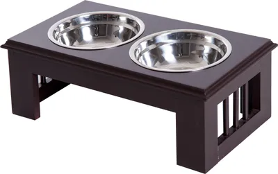 Obrázek produktu pro PawHut miska pro psy se 2 miskami, miska na krmivo o objemu 0,9 l, zvýšená miska na krmivo pro kočky, snadná údržba, nerezová ocel, espresso, 44 x 24 x 15 cm