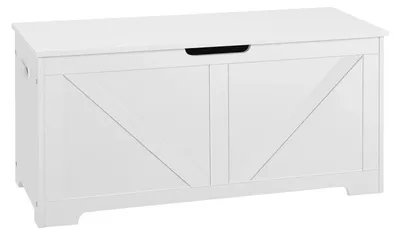 Image de Boîte à jouets - Banc de rangement - 76 litres de capacité - 100 x 40 x 47 cm - Bois - 2 charnières de sécurité - Blanc
