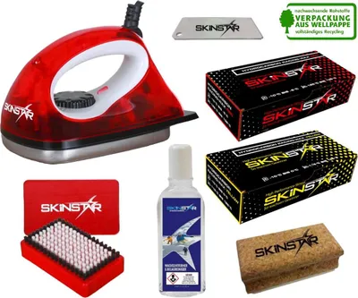 Image de Kit de fartage pour débutants SKINSTAR, fer à farter, brosse, fart hydrocarboné, lot de 7 pièces