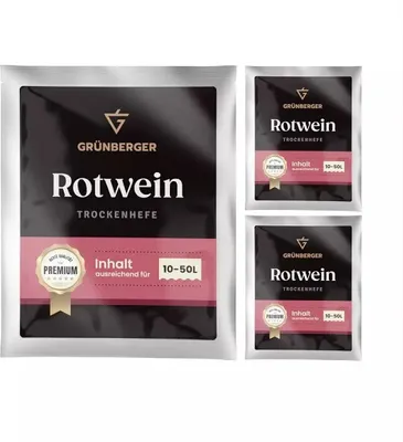 Produktbild von Grünberger Rotweinhefe Trockenhefe für 10-50l Wein Hefe Rotwein Gärhefe PREMIUM - 3 Stück