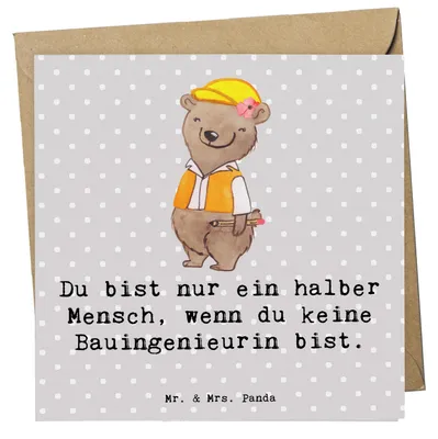 Produktbild von Mr. & Mrs. Panda Grußkarte Bauingenieurin Herz - Grau Pastell - Geschenk, Spruch, Glückwunschkarte, doppelkarte, Studium, Baustelle, Beruf, faltkarte, Klappkarte