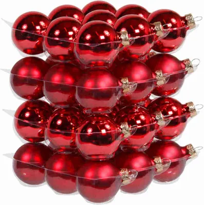 Produktbild von 36 Christbaumkugeln Glas 4cm Weihnachtskugel Kugel 40mm Baumschmuck Weihnachten, Farbe:rot glanz/matt