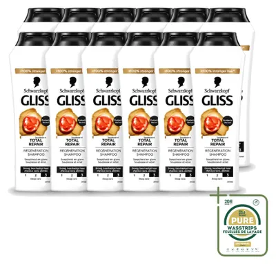 Productafbeelding van 12 x Schwarzkopf Gliss Total Repair Shampoo voor intensieve haarreparatie, 250 ml - Voorraadverpakking - 12 stuks